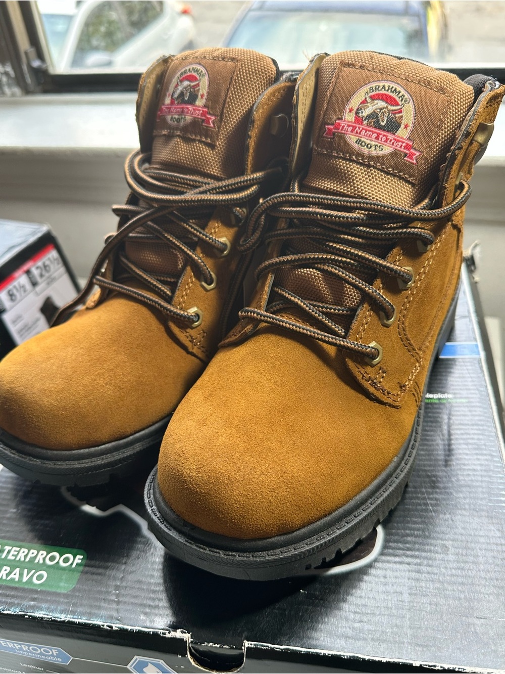 Brahma Kids' Tan Suede Work Boots with Black Sole